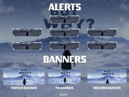 But Why Penguin Stream Overlay Pack | Nihilist Penguin Walking Mountains Twitch Streamer | Arctic Penguin Meme| Ice Snow Winter Lone Penguin