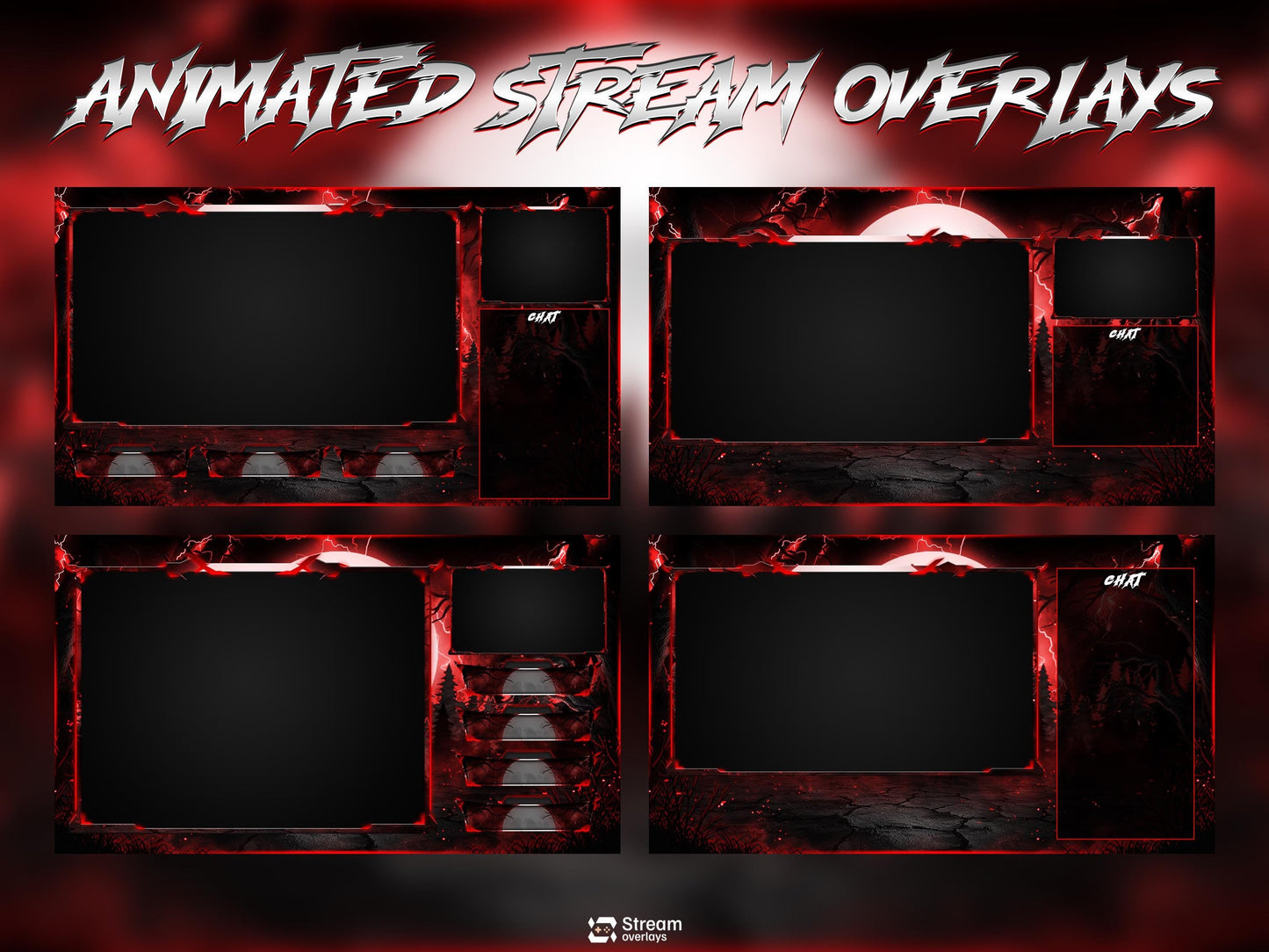 Blood Moon Stream Overlay, Spooky Forest Twitch Overlay, Dark Lightening Gaming Stream Wolf Moon Gothic Theme Alerts Panels OBS Kick YouTube