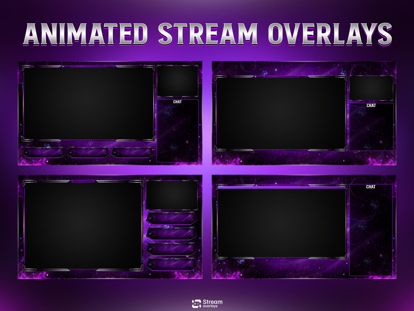 Animated Space Stream | Galaxy Streaming Package | Mystical Night Twitch Overlays | Cosmic Streams Scenes | Animated Alerts | Purple Nebula