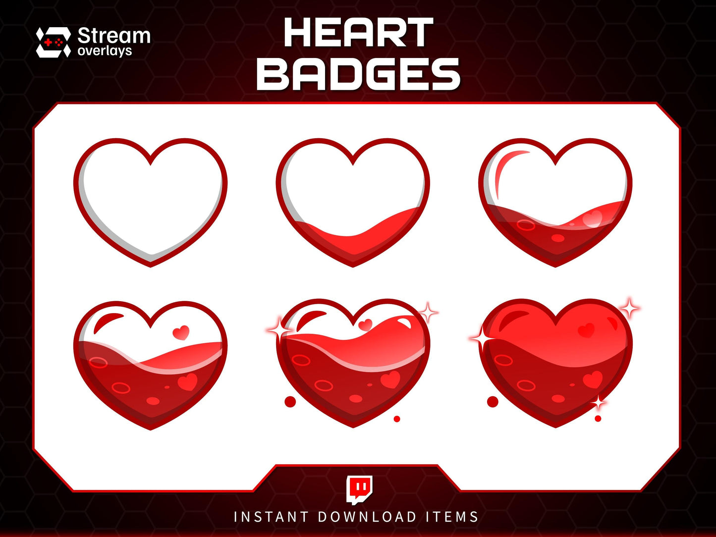 Glossy Heart Twitch Badges | Valentine's Day Subscriber Badge | Loyalty subbadge | Romantic Stickers | Love | Valentines Sticker Gift