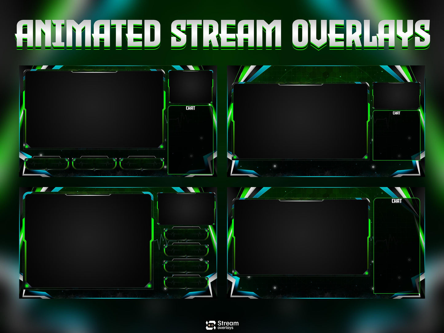 Cyberpunk Neon Green & Teal Tactical Design | Sci-Fi Tech Streamer Overlay | Radar Animated Twitch Stream Overlay Package | Full OBS Setup