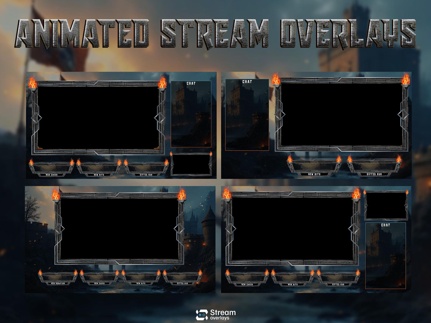 Medieval Castle Stream Overlay Pack | Dark Fantasy Theme | Ancient Twitch Overlay | Epic War | Throne Game | Vikings | Iron flame Screens