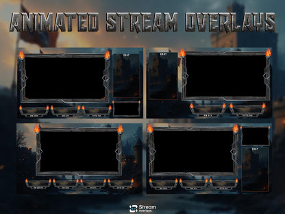 Medieval Castle Stream Overlay Pack | Dark Fantasy Theme | Ancient Twitch Overlay | Epic War | Throne Game | Vikings | Iron flame Screens