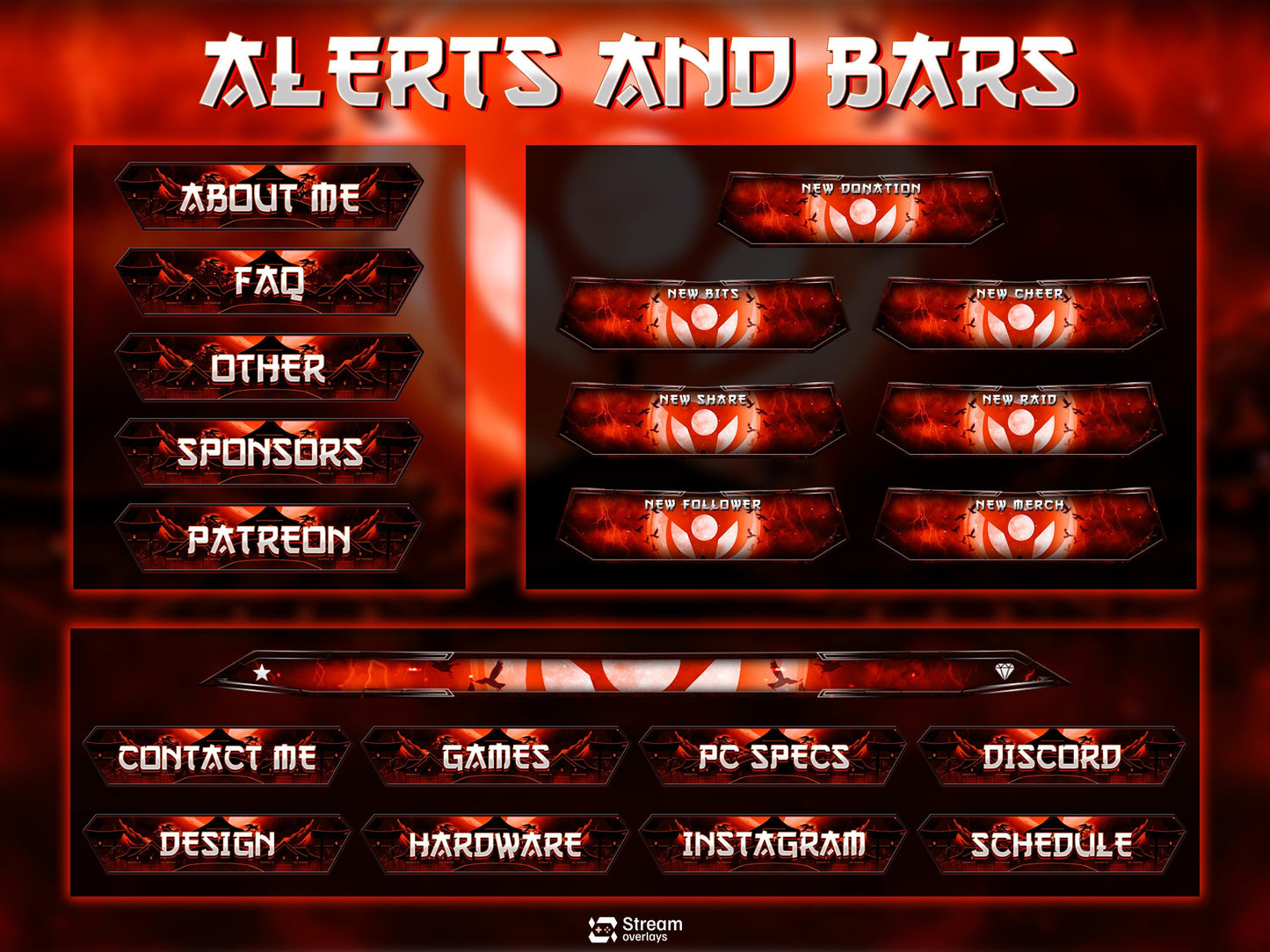 Dark Anime Twitch Overlay | Animated Samurai Theme | Warrior Stream Pack | Japanese Overlays | Ninja Streaming Package, Mangna Gaming Panels