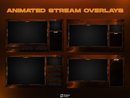 Cosmic Twitch Overlay | Space Gaming Stream | Orange Animated Pack | Nebula Streaming Scenes | Gaming Panels | Galaxy Theme | Streams Screen