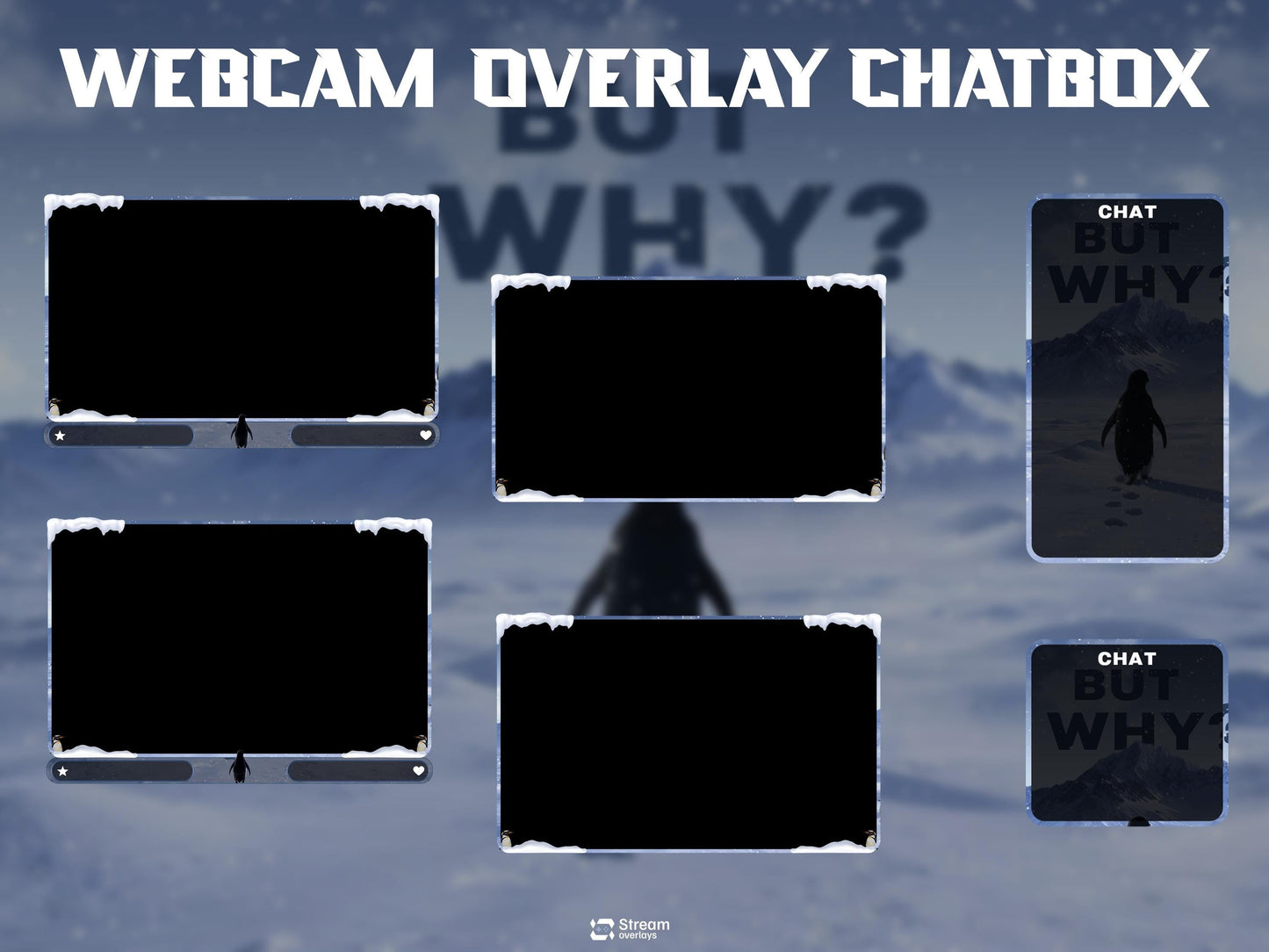 But Why Penguin Stream Overlay Pack | Nihilist Penguin Walking Mountains Twitch Streamer | Arctic Penguin Meme| Ice Snow Winter Lone Penguin