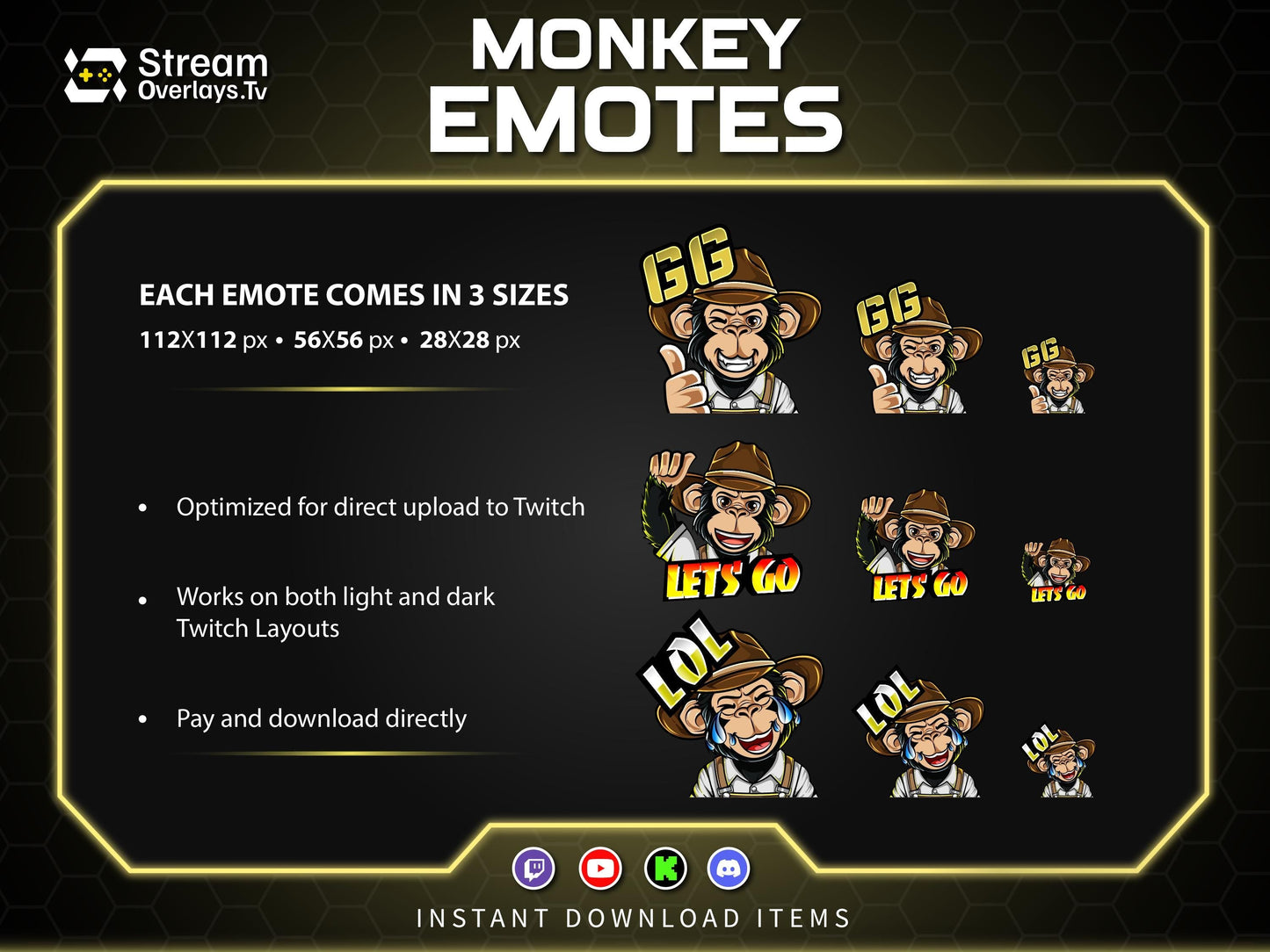 Cowboy Monkey Emotes, Farmer Chimp Emojis, Explorer Chimp Emote Pack, Gamer Ape Stickers,  Zoo Monkey Streamer, Twitch, Discord, Kick