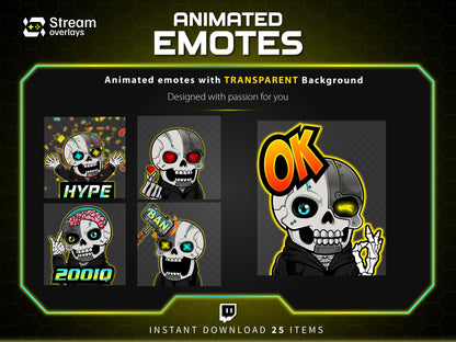 25x Cyborg & Skull Emotes | Animated + Static Twitch Emotes | Futuristic Twitch Emotes | Twitch Sub Emotes | Tiktok Emotes | Discord Emojis