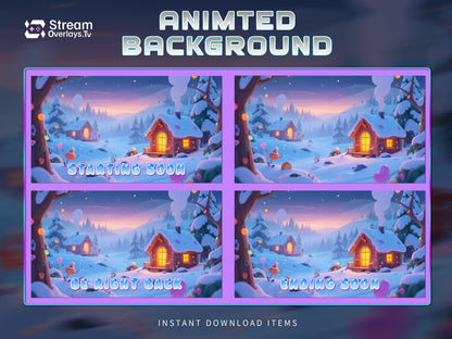 Cute Snow Village Background, Cute Snowy Village, Kids Christmas Cottage, Christmas Animated Stream Pack, Winter Village Covered in Snow