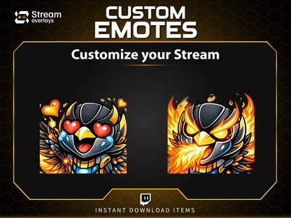 Flaming Phoenix Emotes | Fire Bird Twitch Stickers Pack | Cyborg Phoenix Emojis | Robotic Phoenix Emote for Streamers on Discord, YT, FB