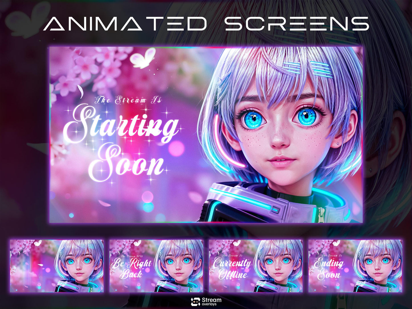Anime Girl Twitch Overlay | Cute Streaming Pack | Sakura Stream Screen | Animated Overlays | Cherry Blossom Theme | Twitch Alert | Cozy Vibe
