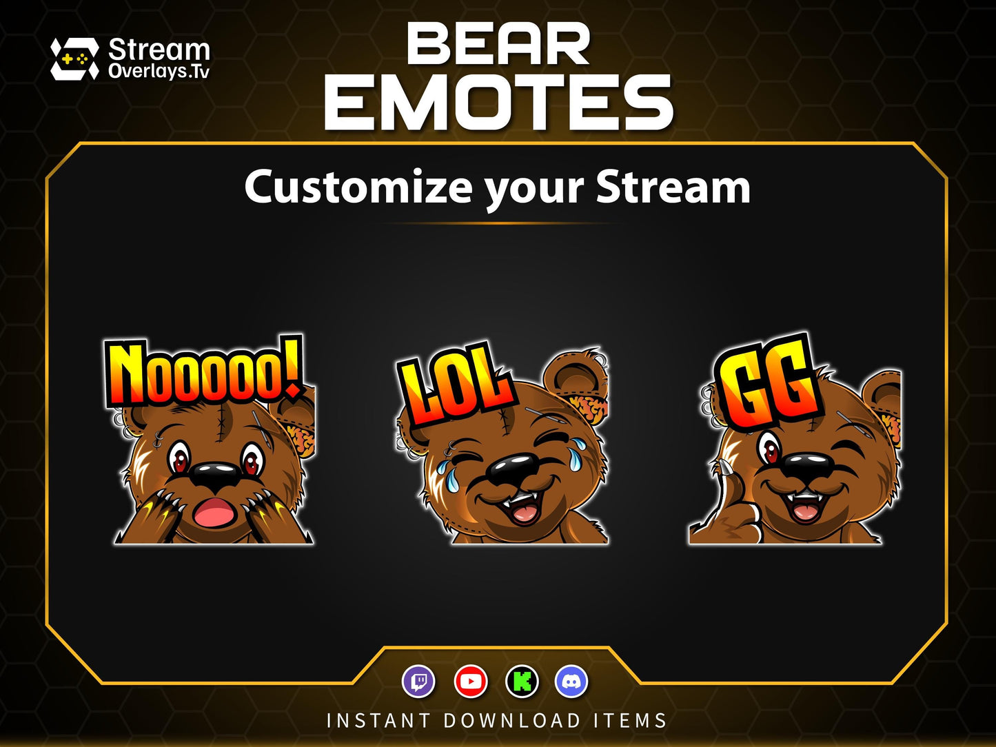 Bear Twitch Emotes Pack | Cute Bear Emoji Pack | Gamer Bear Emotes for Twitch, Discord & YouTube