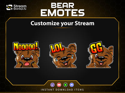 Bear Twitch Emotes Pack | Cute Bear Emoji Pack | Gamer Bear Emotes for Twitch, Discord & YouTube