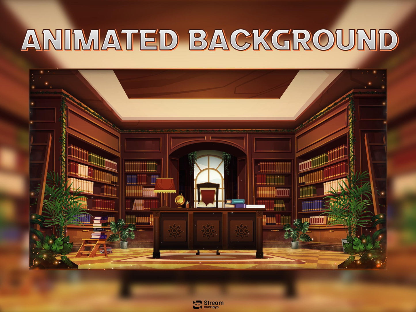 Vintage Library Animated Background Zoom, Dark Academia Virtual Office for Google Meet, Aesthetic Einstein Study Room Twitch Stream Overlay