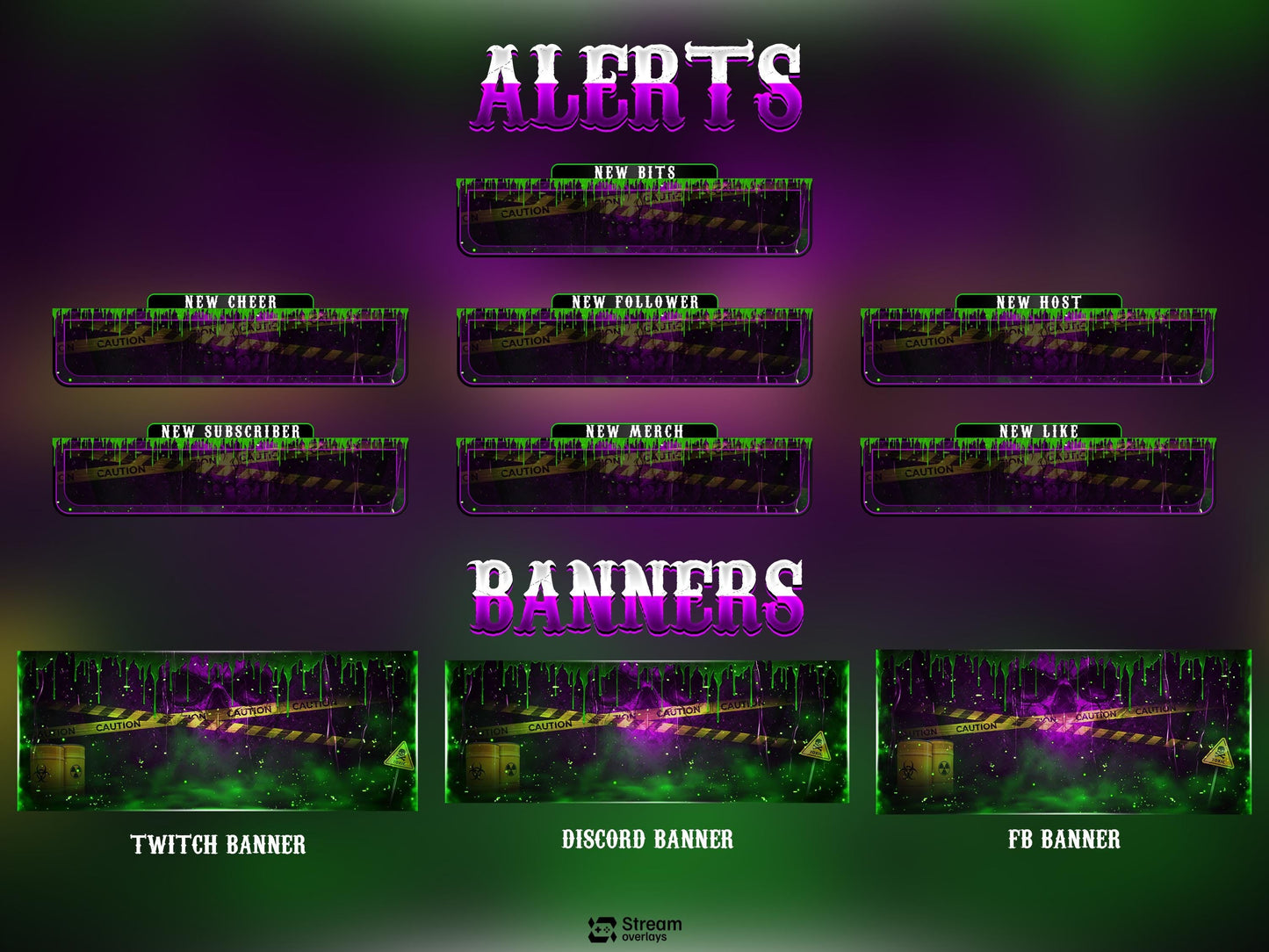 Radioactive Stream Pack, Toxic Twitch Overlay, Animated Stream Package | Stream Scenes | Slime Gaming | Panels | Alerts | Screens | Scene