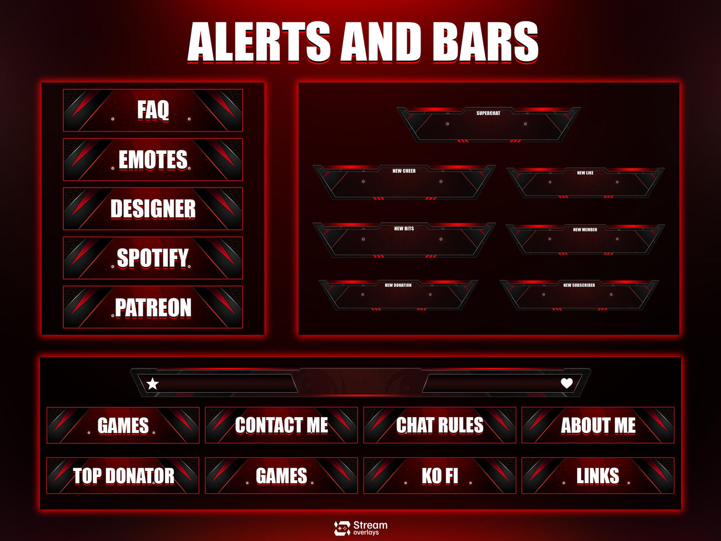 Red & Black Stream Overlay | Fire Twitch Overlays Pack | Elegant Animated Stream Package | Streams Scenes | Gaming Panels | Gamer Alerts