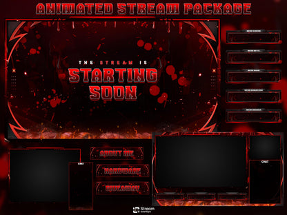 Blood and Fire Twitch Overlays | Dangerous Gamer | Dark Crimson Stream, Red Dripping Horror, Dark Money Gaming Starting Streams, OBS overlay
