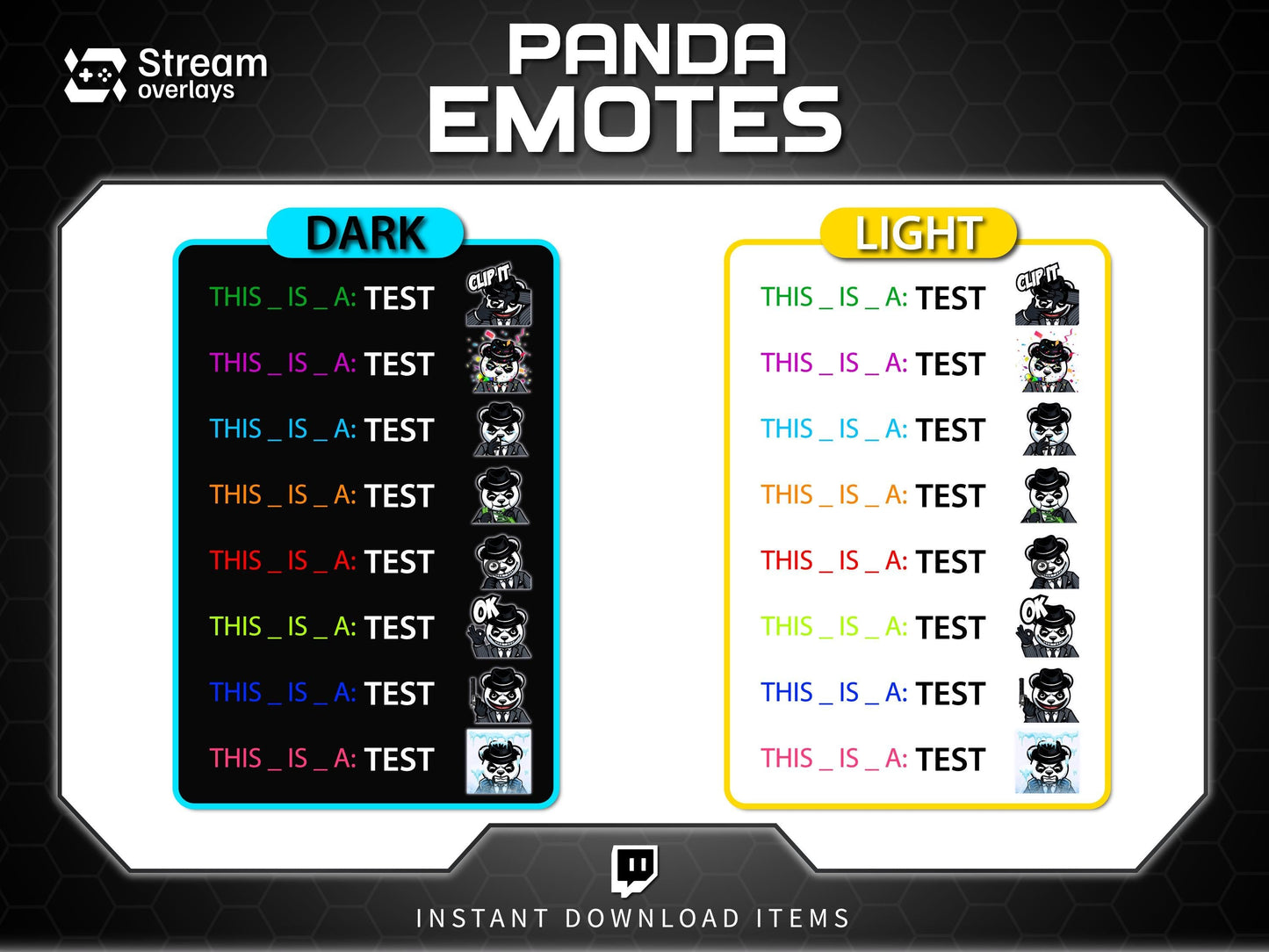 Mafia Panda Twitch Emotes | 10 Gangster Panda Discord Emotes | Pinstripe Suit Stream Package, Chibi Panda Twitch Graphics | Instant Download