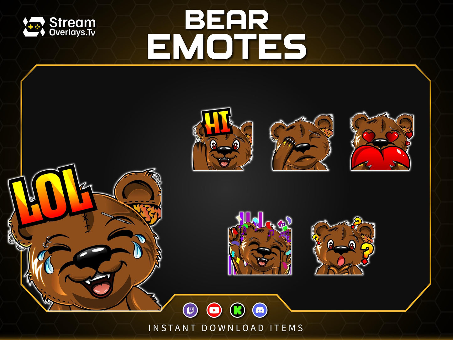 Bear Twitch Emotes Pack | Cute Bear Emoji Pack | Gamer Bear Emotes for Twitch, Discord & YouTube