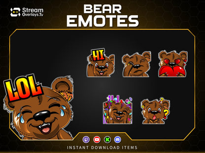 Bear Twitch Emotes Pack | Cute Bear Emoji Pack | Gamer Bear Emotes for Twitch, Discord & YouTube