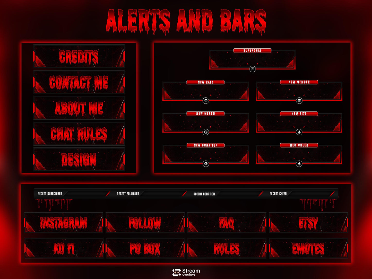 Horror Twitch Overlay | Animated Pack | Dark Gaming Stream | Red Blood Gaming Streams | Streaming screens | OBS, Streamlabs & Kick Screens