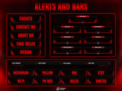 Horror Twitch Overlay | Animated Pack | Dark Gaming Stream | Red Blood Gaming Streams | Streaming screens | OBS, Streamlabs & Kick Screens
