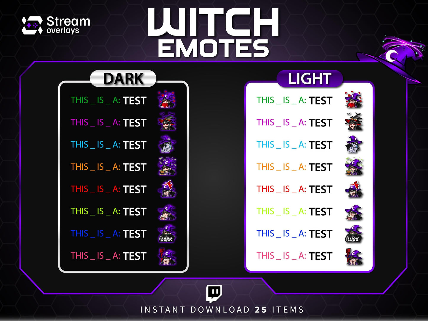 25 Witch Anime Emotes | Purple Halloween Twitch, Discord (Digital Download)