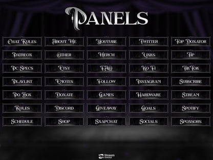 Elegant Theater Twitch Overlay Pack | Animated Dark Stage Curtain Stream Package, OBS Overlay, Twitch Panels, Stream Alerts | Kick & YouTube