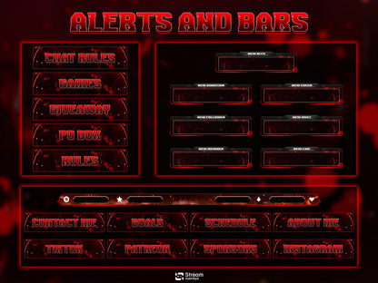Blood and Fire Twitch Overlays | Dangerous Gamer | Dark Crimson Stream, Red Dripping Horror, Dark Money Gaming Starting Streams, OBS overlay