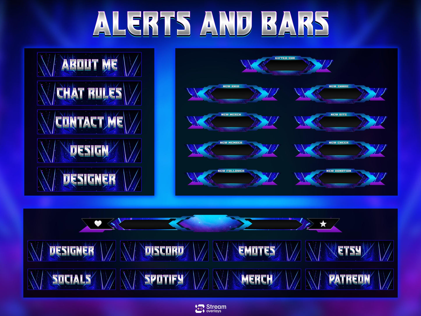 Animated Mecha Twitch Overlay, Futuristic Sci-Fi Stream Package, High-Tech Cyber Setup for OBS, Cyber Shield Animated Stream  Purple & Blue