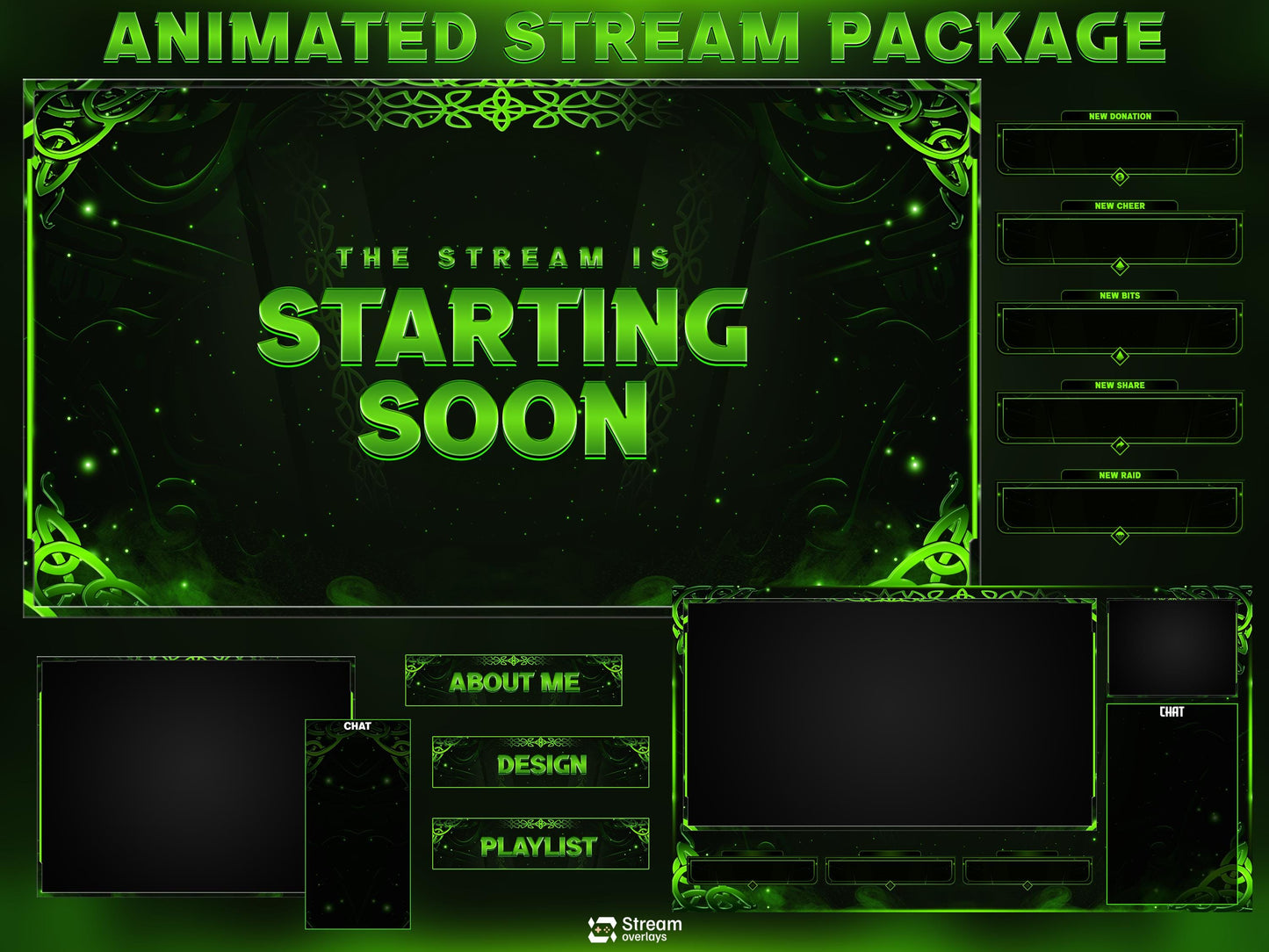 Emerald Mystic Animated Twitch Overlay Pack | Green Twitch Overlays | Animated Scenes | Emerald Fantasy Pack| Streaming Alerts | Starting Soon | Panels | Webcam