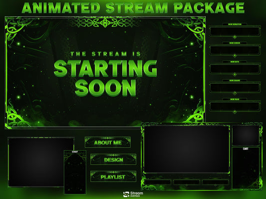 Emerald Mystic Animated Twitch Overlay Pack | Green Twitch Overlays | Animated Scenes | Emerald Fantasy Pack| Streaming Alerts | Starting Soon | Panels | Webcam