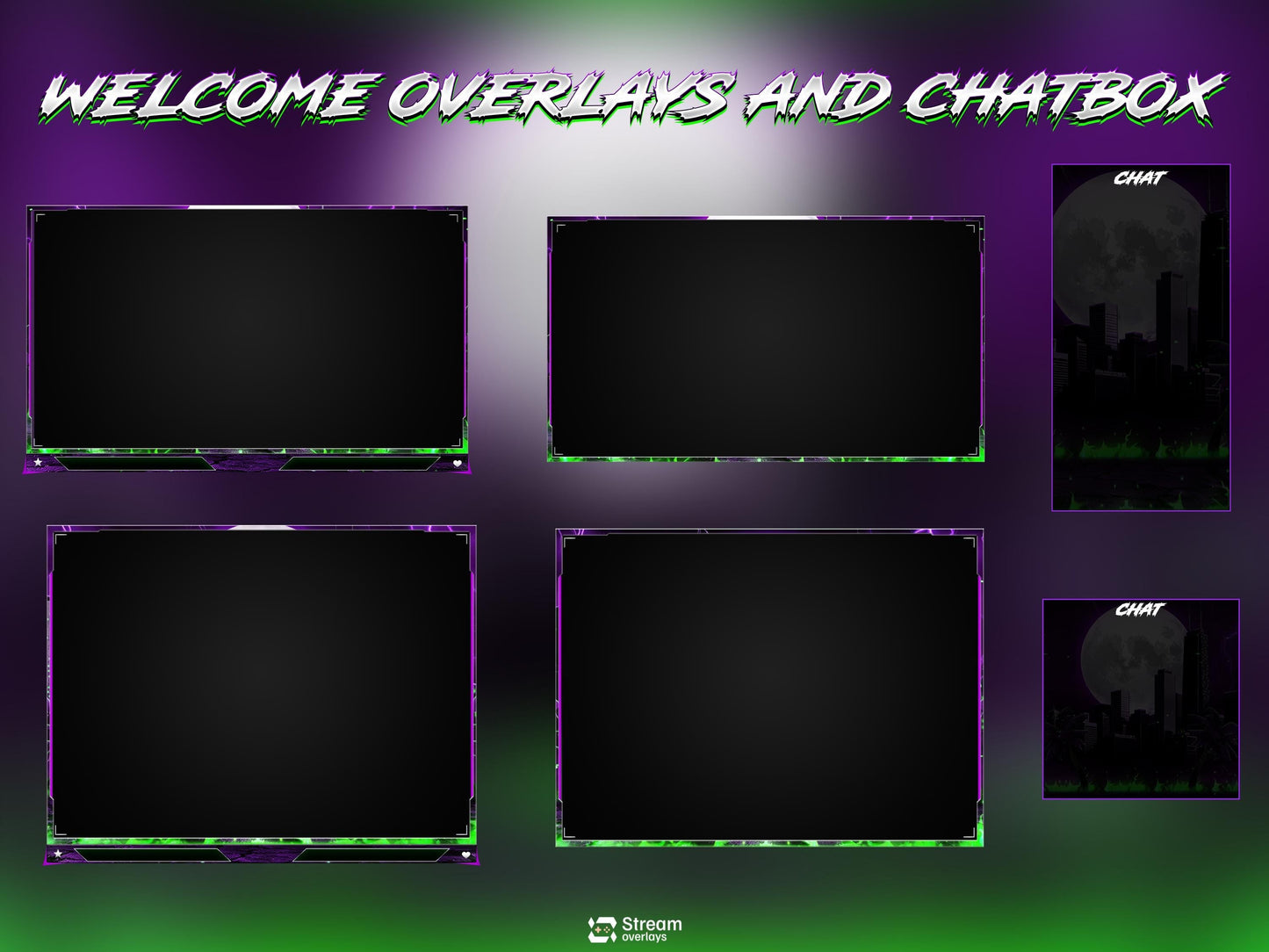 Neon Cyber City Twitch Overlay | Animated Purple Lightning Stream | Kick Screens | Streaming Scenes | Gaming Panels | Streaming Alerts | OBS