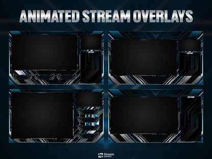 Blue Twitch Overlay Animated Pack | Modern Tech Gaming Overlays | Esports Streaming Package | Futuristic Stream Package | OBS & Streamlabs