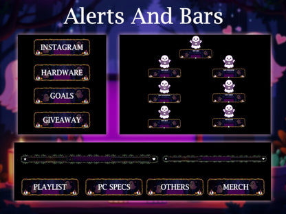 Cute Jungle Ghost Stream Overlays Pack | Animated Cat Wizard Magic Forest Twitch Overlay, Cute Trees Theme OBS Stream Package, Panels