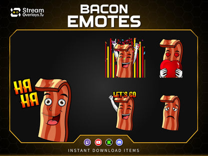 Bacon Twitch Emotes Pack | Funny Food Emojis | Cute Cartoon Emote | Emoji Set for Streamers,   Streamer Sticker, Twitch, Discord, Kick