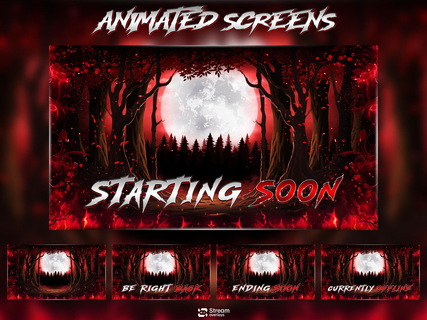 Moon Forest Animated Twitch Overlay | Blood Stream Pack | Dark Streams Screens | Streaming Scenes | Gaming Panels | Alerts | Horror Stream