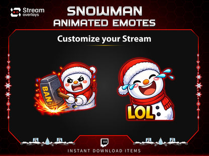8x Snowman Animated Emotes | Christmas Holiday Emote Pack | Twitch Sub Emotes | Tiktok Emotes | Discord Emojis