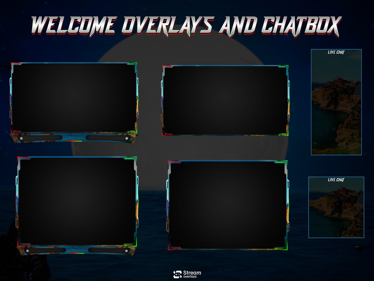 Ocean Twitch Overlay Pack | Sea stream | Nature stream art | Starting Soon BRB & Alerts | Animated Scenes | Gaming Panels | Costal Theme