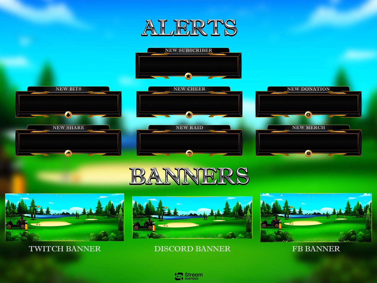 Golf Twitch Overlay Pack | Animated Sports Streaming Package | Stream Package | Gaming Alerts | Starting Soon | Kick Screens | OBS Studio