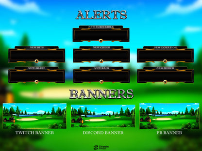 Golf Twitch Overlay Pack | Animated Sports Streaming Package | Stream Package | Gaming Alerts | Starting Soon | Kick Screens | OBS Studio