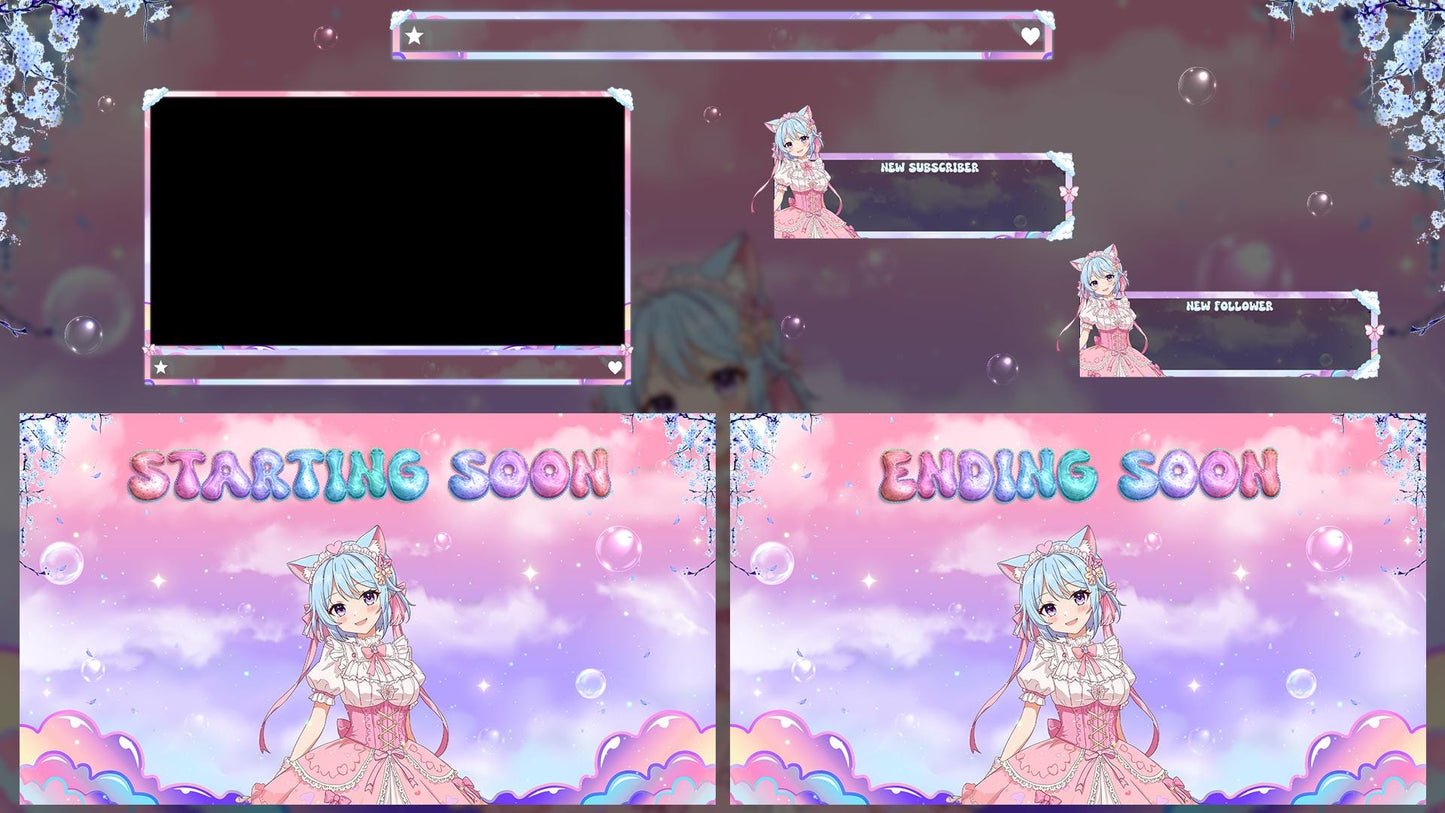 Pastel Sky Clouds Stream Package | Kawaii Anime Fantasy Twitch Overlays | Cute VTuber Gaming Bundle | Dreamy Colorful Cozy LoFi OBS Stream