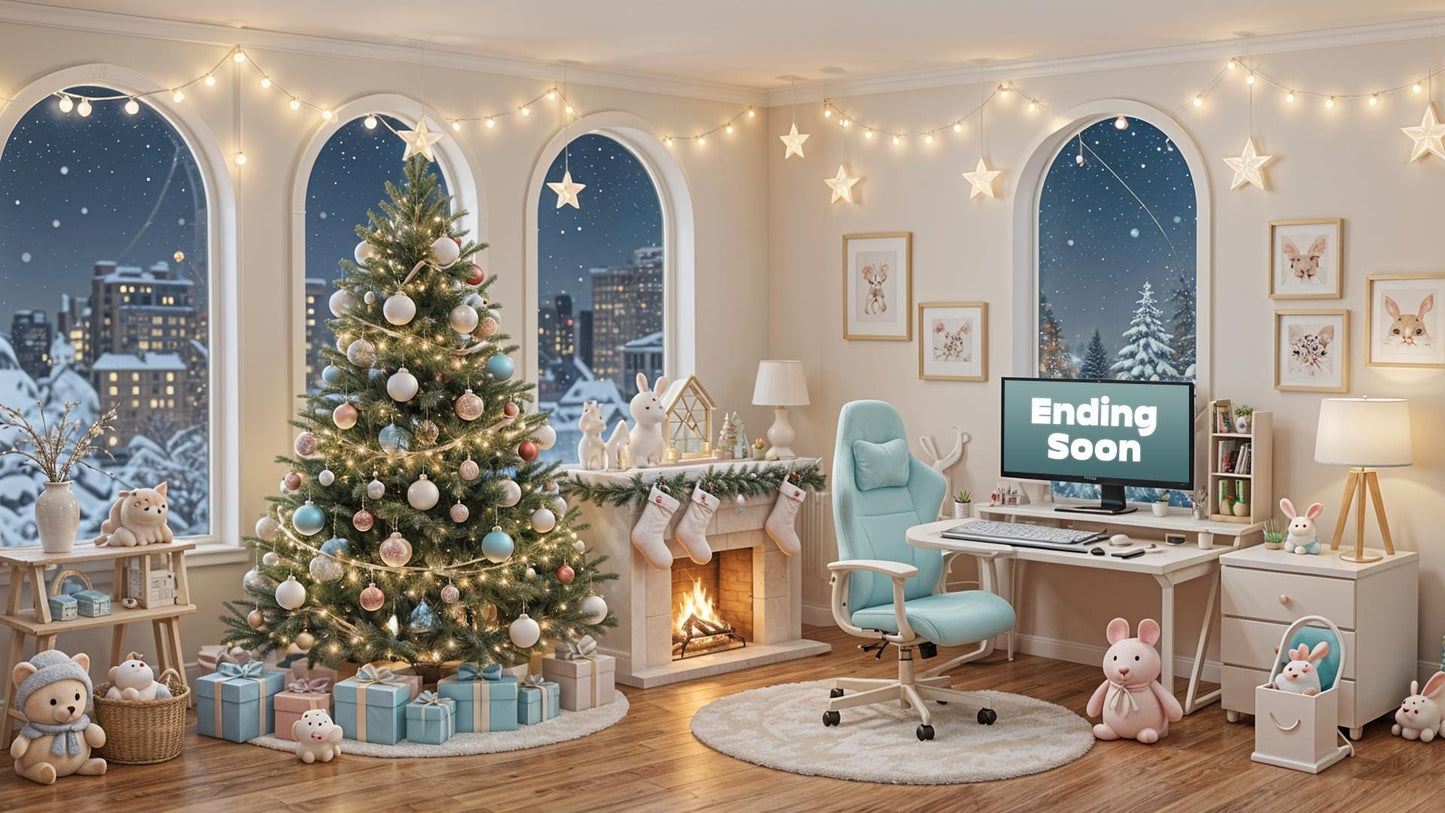 Christmas Kawaii Gaming Room Twitch Overlays Pack | Snow Fireplace | Christmas Tree Holiday Live Stream | Gift for Gamer | Game Room Decor