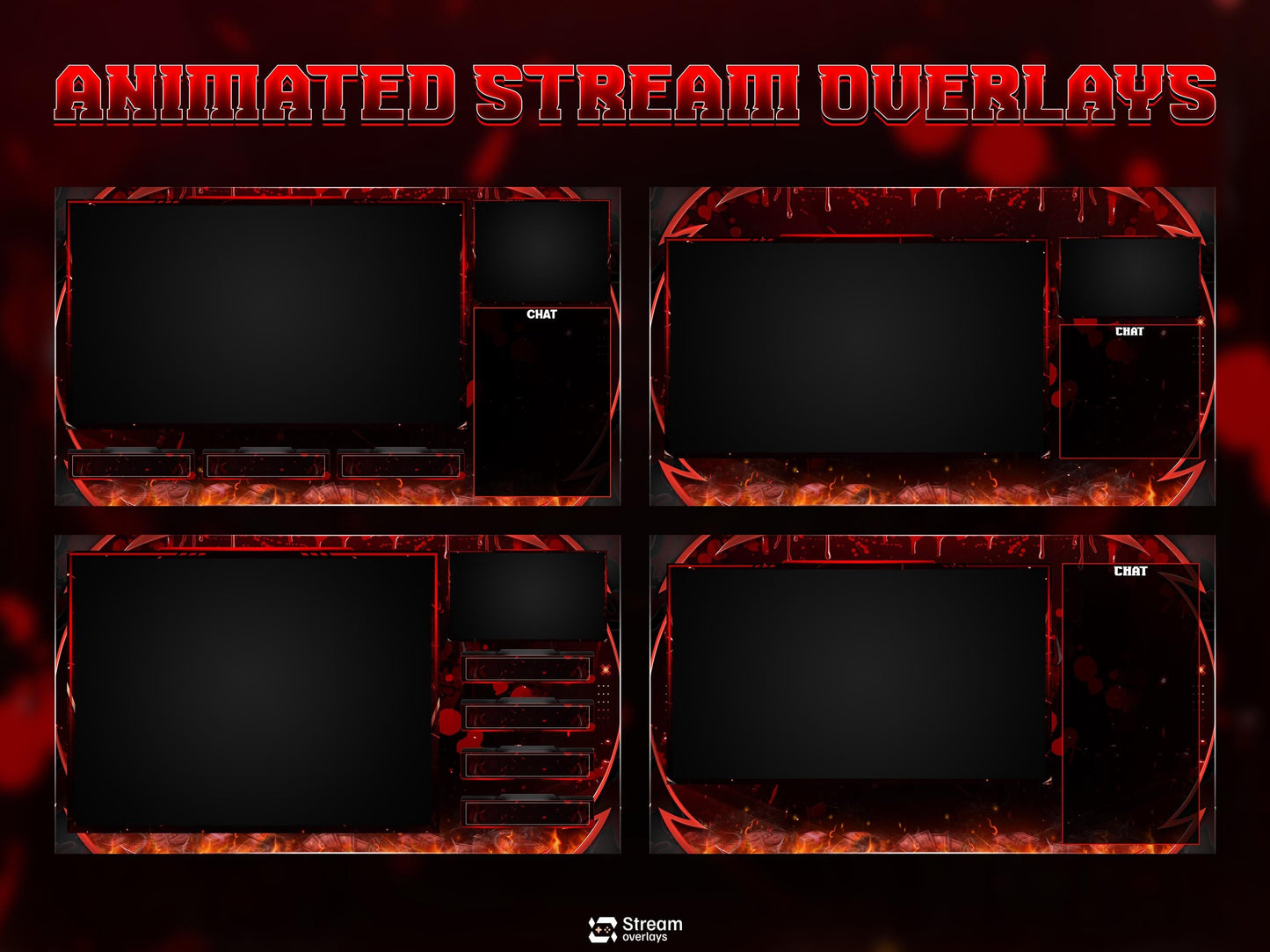 Blood and Fire Twitch Overlays | Dangerous Gamer | Dark Crimson Stream, Red Dripping Horror, Dark Money Gaming Starting Streams, OBS overlay
