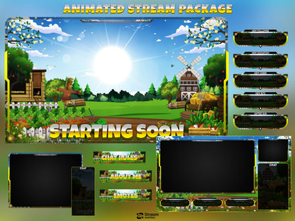 Farm Cute Game Overlay | Nature Stream Pack | Cozy Scenes | Animate Twitch Screens | Panels | Nature Streaming Package | Alerts,Sunny Stream