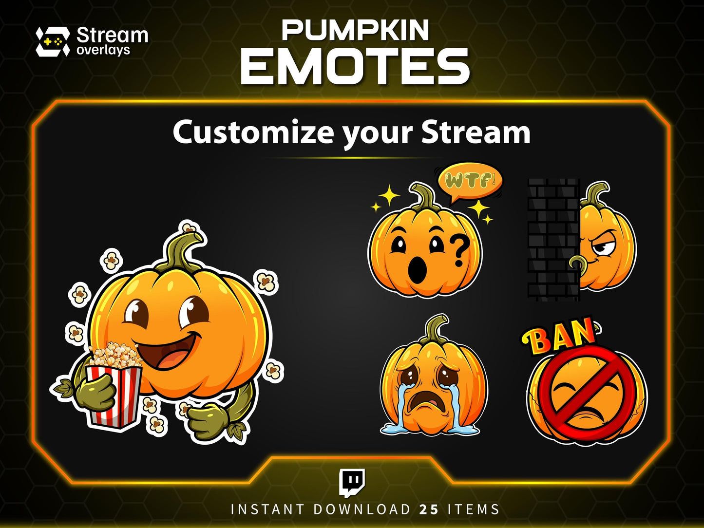 25 Pumpkin Stream Emotes, Spooky Fall Emojis (PNG Digital Download)