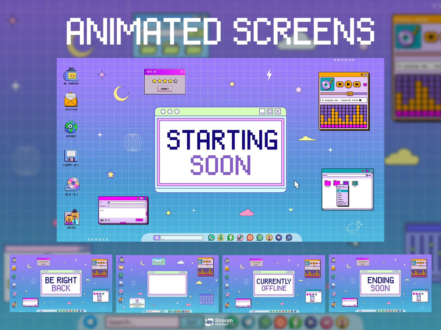 Retro Stream Pack | Computer Twitch Overlay | Windows 95 Gaming Overlay | Vaporwave Panels | Workstatio Bundle | vintage Alerts, Panels, OBS