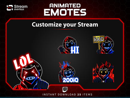 Animated Neon Mask Twitch Emotes: Cyberpunk Streamer Emojis, (25x PNG & GIF Downloadable Files )