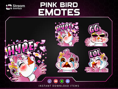 Pink Kawaii Bird Emotes & Stickers | Cute Female Bird Stream | Flying Bird Emotes | Baby Bird Twitch Emotes for Discord Kick YouTube Stream