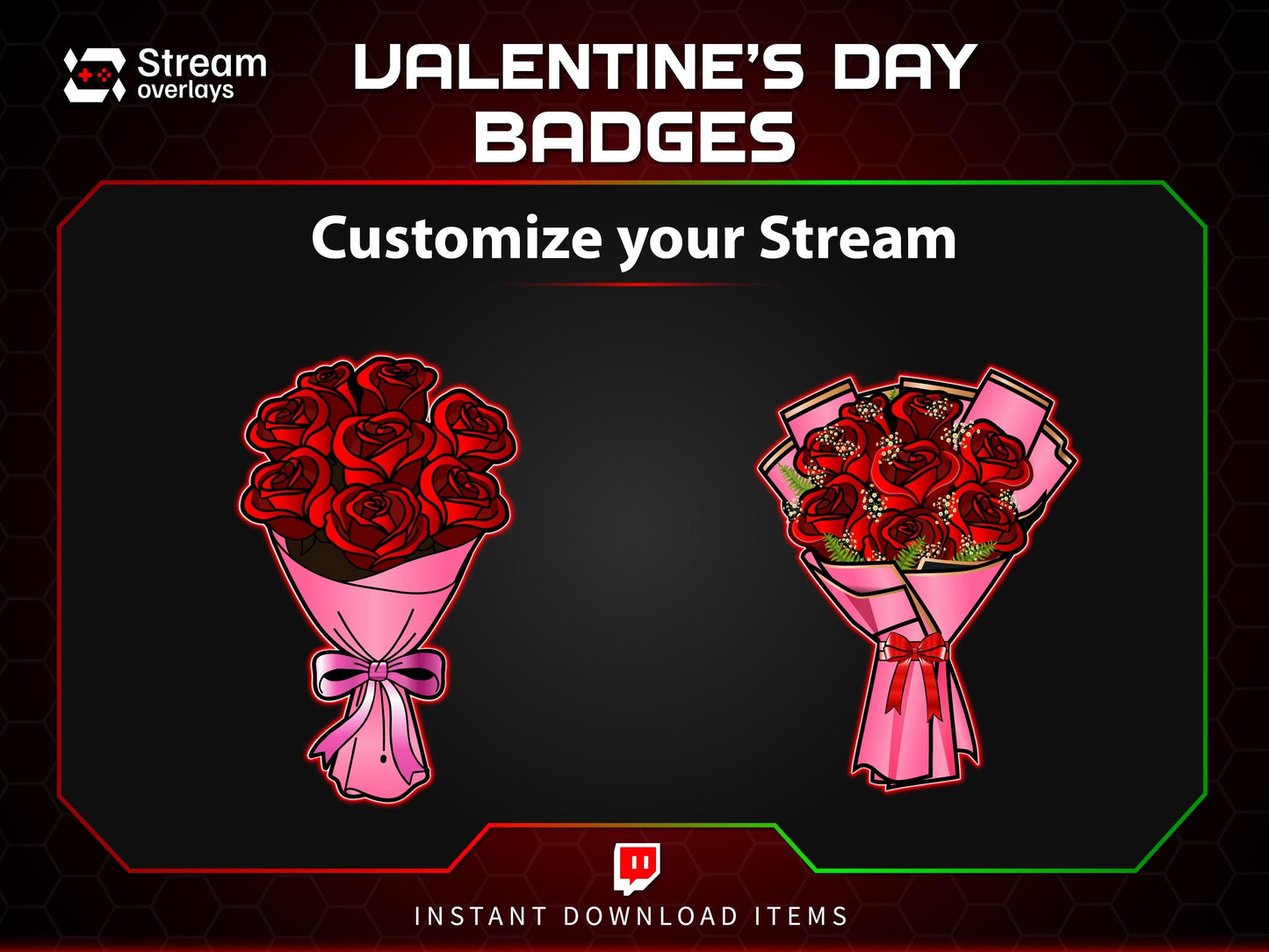Valentine's Day Sub badges | Rose & Flower Subscriber Badge | Bouquet Twitch stickers| Romantic Loyalty Stickers, Love Streamer Discord Kick